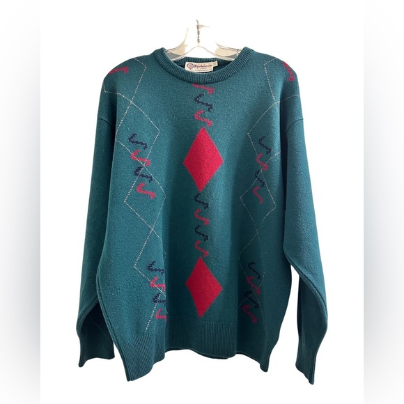 Mackinnon of Scotland Sweater Men's Size Small Pure 100% Lambswool Green Holiday - Picture 2 of 13